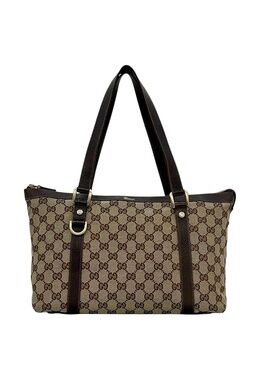 Gucci Tote Bag GG Canvas Leather Beige Brown